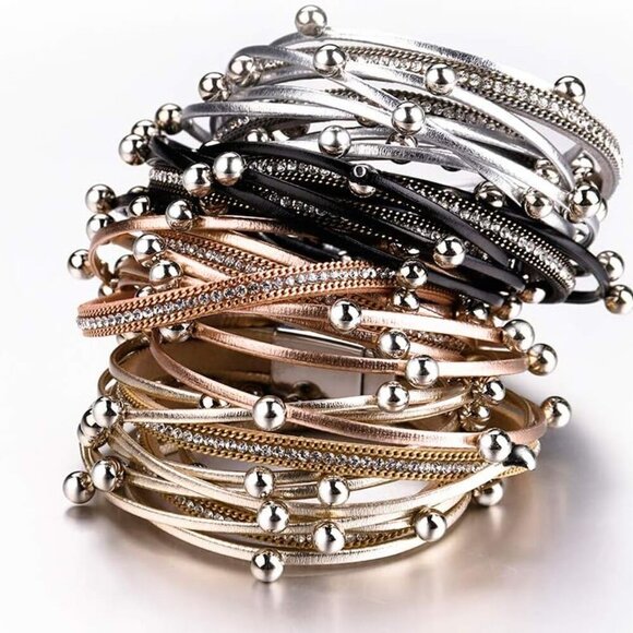 Leather Wrap Bracelets for Women, Boho Leopard Multi-Layer Crystal Beads Cuff Br - Picture 3 of 3